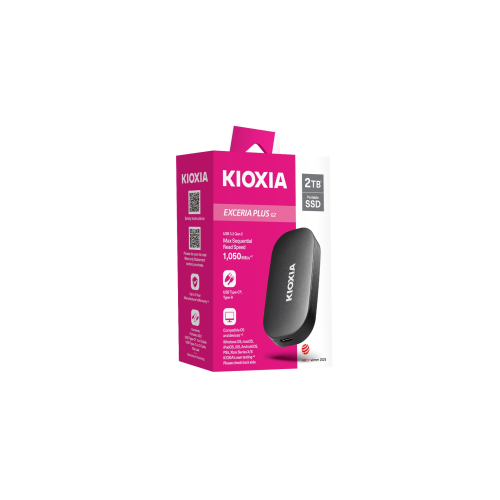 KIOXIA EXCERIA PLUS, LXD20K002TG8, 2TB, 1050/1000, Gen2, USB 3.2, Taşınabilir Harici SSD