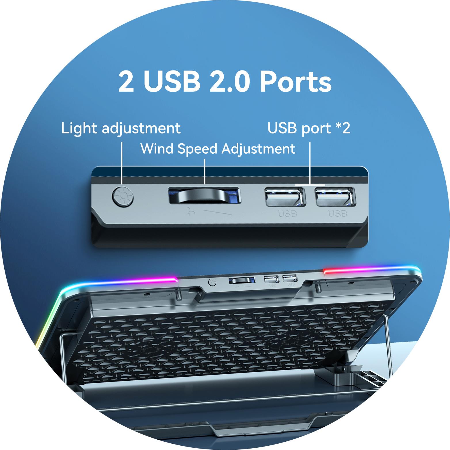 Classone Mila Serisi M2 R-TYPE 13-17 inch RGB Işıklı, 2 Büyük Fan, Telefon Standı,2 USB Notebook Soğutucu Stand