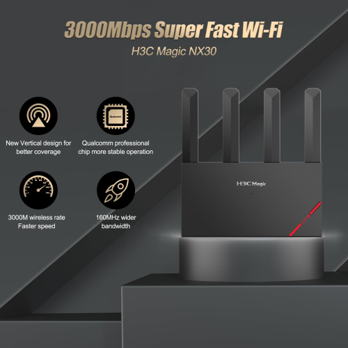 H3C Magic NX30, Dual Band, WiFi 6, 3000Mbps, 4Port GigaBit, 4ad Anten, Masaüstü, Router, Access Point