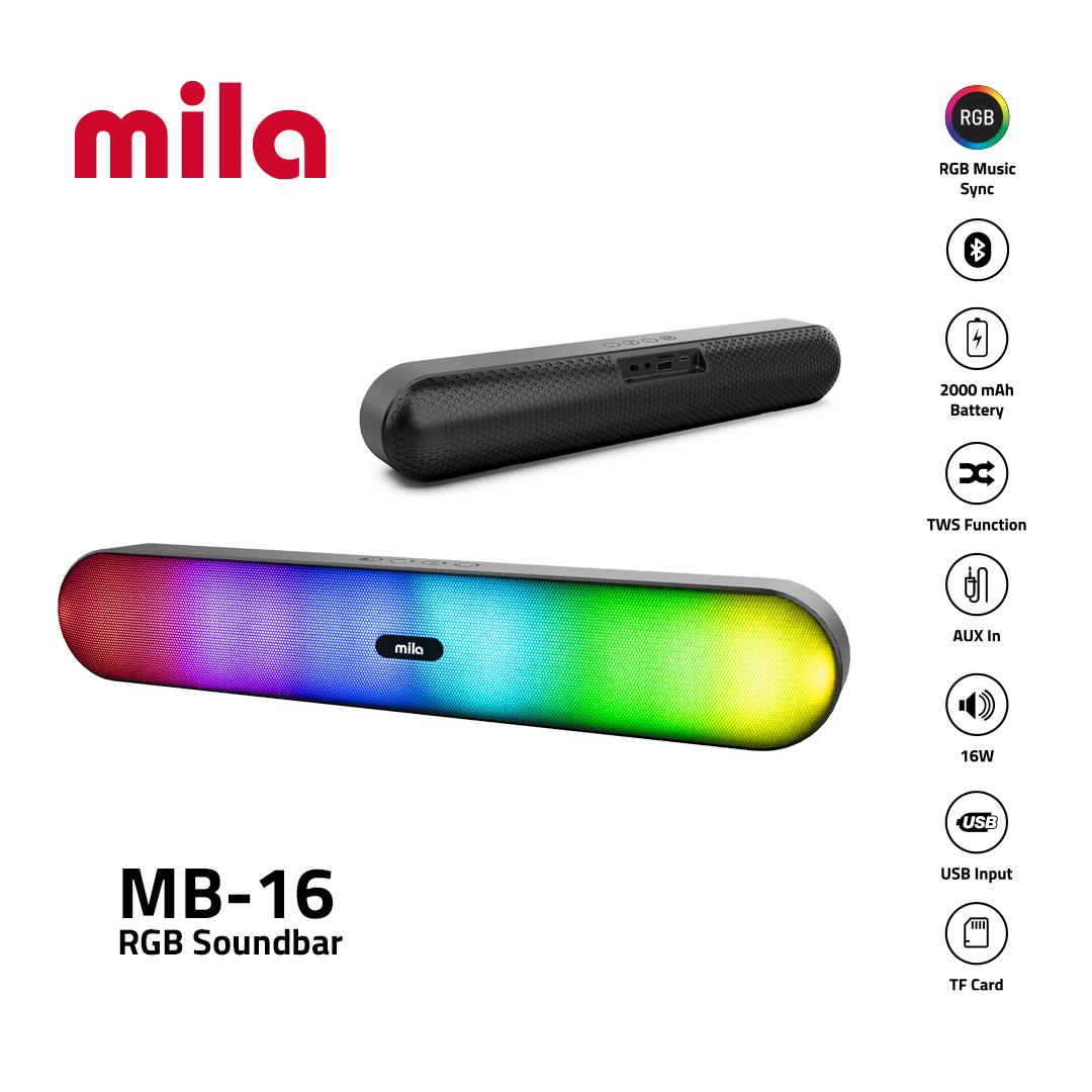 Mila Soundbar MB-16 Serisi, RGB Işıklı Bluetooth Hoparlör
