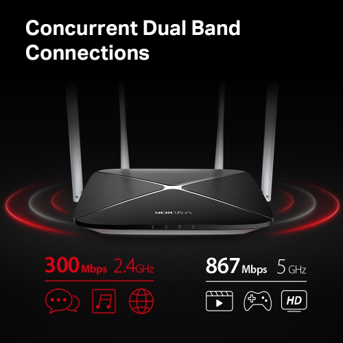 MERCUSYS AC12, AC1200, 4Port, 1200Mbps, DualBand, Masaüstü, Megabit, Router
