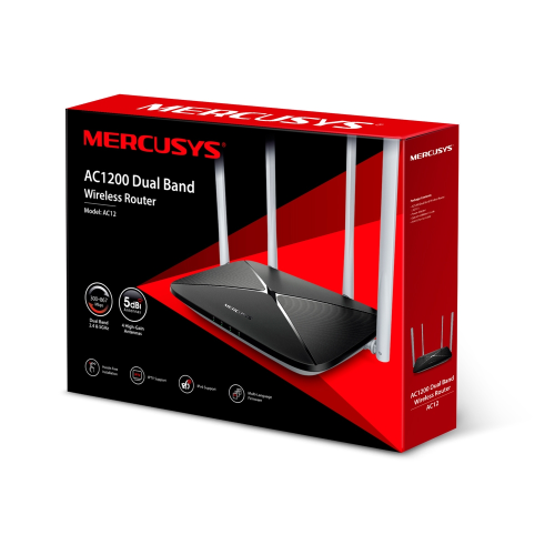 MERCUSYS AC12, AC1200, 4Port, 1200Mbps, DualBand, Masaüstü, Megabit, Router