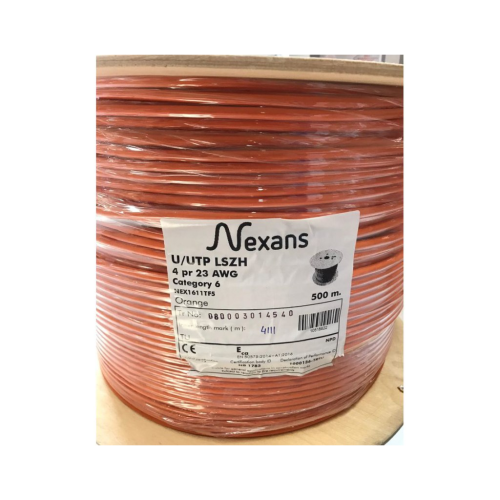 NEXANS NEX1611TF5, TURUNCU, CAT6, 500M, 23AWG (0,58mm), UTP, %100 Bakır, LSZH Halogen Free, Makara, Kablo