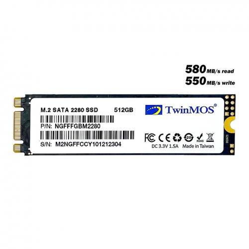 TwinMOS NGFFFGBM2280, 512GB, M.2 SATA, 580-550Mb/s, SSD