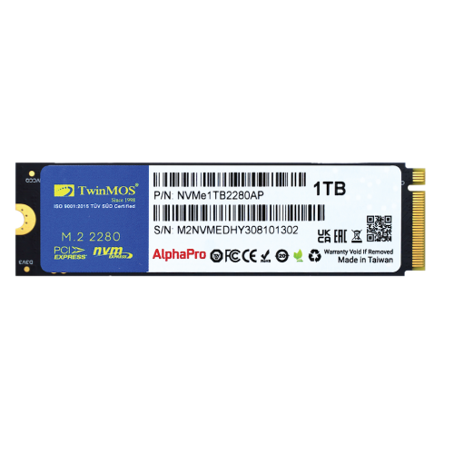 TwinMOS NVMe1TB2280AP, AlphaPro, 1TB, 3600-3250Mb/s, Gen3, NVMe PCIe M.2 2280, SSD, TLC, 3DNAND