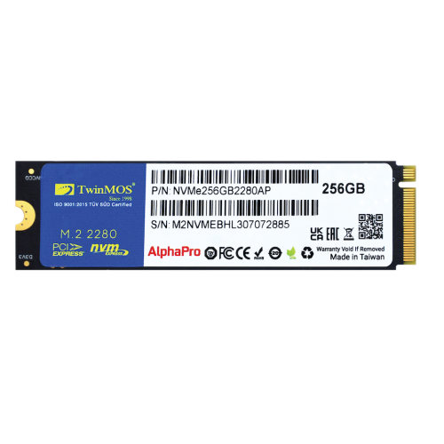 TwinMOS NVMe256GB2280AP, AlphaPro, 256GB, 3600-3250Mb/s, Gen3, NVMe PCIe M.2 2280, SSD,  TLC, 3DNAND