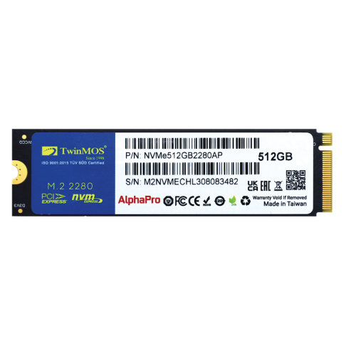 TwinMOS NVMe512GB2280AP, AlphaPro, 512GB, 3600-3250Mb/s, Gen3, NVMe PCIe M.2 2280, SSD, TLC, 3DNAND