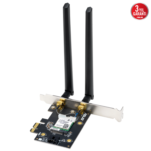 ASUS PCE-BE6500, BE6500, 2xAnten, 6500Mbps, Tri-Bant, 6GHz WİFİ 7, Bluetooth v5.4, WPA3, PCI-Express x1, PCIe Adapter
