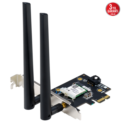 ASUS PCE-BE6500, BE6500, 2xAnten, 6500Mbps, Tri-Bant, 6GHz WİFİ 7, Bluetooth v5.4, WPA3, PCI-Express x1, PCIe Adapter