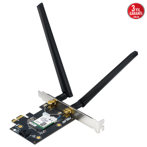 ASUS PCE-BE6500, BE6500, 2xAnten, 6500Mbps, Tri-Bant, 6GHz WİFİ 7, Bluetooth v5.4, WPA3, PCI-Express x1, PCIe Adapter