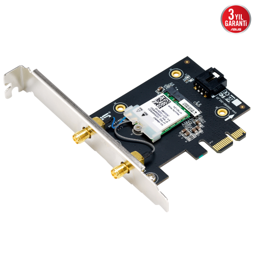 ASUS PCE-BE6500, BE6500, 2xAnten, 6500Mbps, Tri-Bant, 6GHz WİFİ 7, Bluetooth v5.4, WPA3, PCI-Express x1, PCIe Adapter