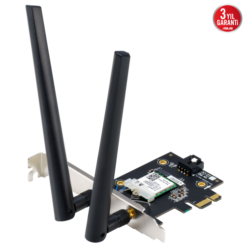 ASUS PCE-BE6500, BE6500, 2xAnten, 6500Mbps, Tri-Bant, 6GHz WİFİ 7, Bluetooth v5.4, WPA3, PCI-Express x1, PCIe Adapter