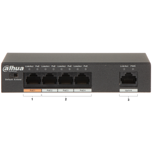 DAHUA PFS3005-4ET-60-V2, 5 Port, MegaBit, 4 Port PoE, 60W, Yönetilemez, Masaüstü Switch