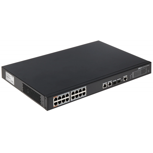 DAHUA PFS4218-16ET-240-V2, 16 Port, MegaBit, PoE 240W, 2 Port GigaBit Uplink, 2 Port GigaBit Combo SFP, Yönetilebilir, Rack Mount  Switch