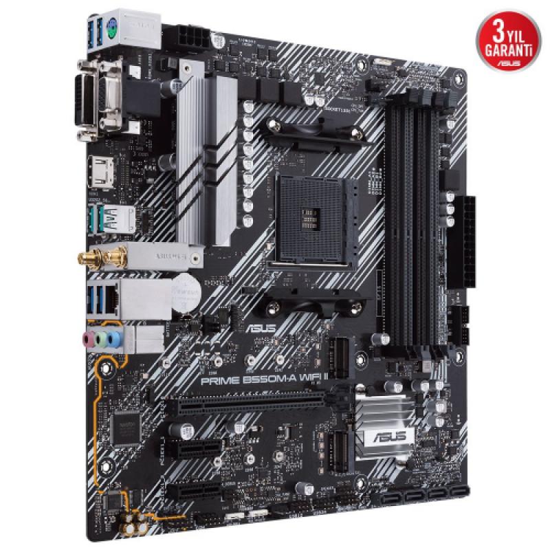 ASUS PRIME B550M-A WIFI II, 4xDDR4, 2x M.2, D-SUB, DVI, HDMI, Wi-Fi 6, Bluetooth v5.2, AM4 Soket Anakart
