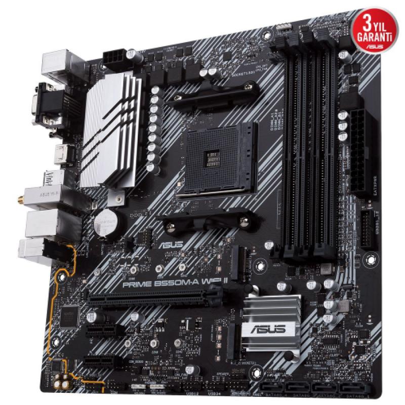 ASUS PRIME B550M-A WIFI II, 4xDDR4, 2x M.2, D-SUB, DVI, HDMI, Wi-Fi 6, Bluetooth v5.2, AM4 Soket Anakart