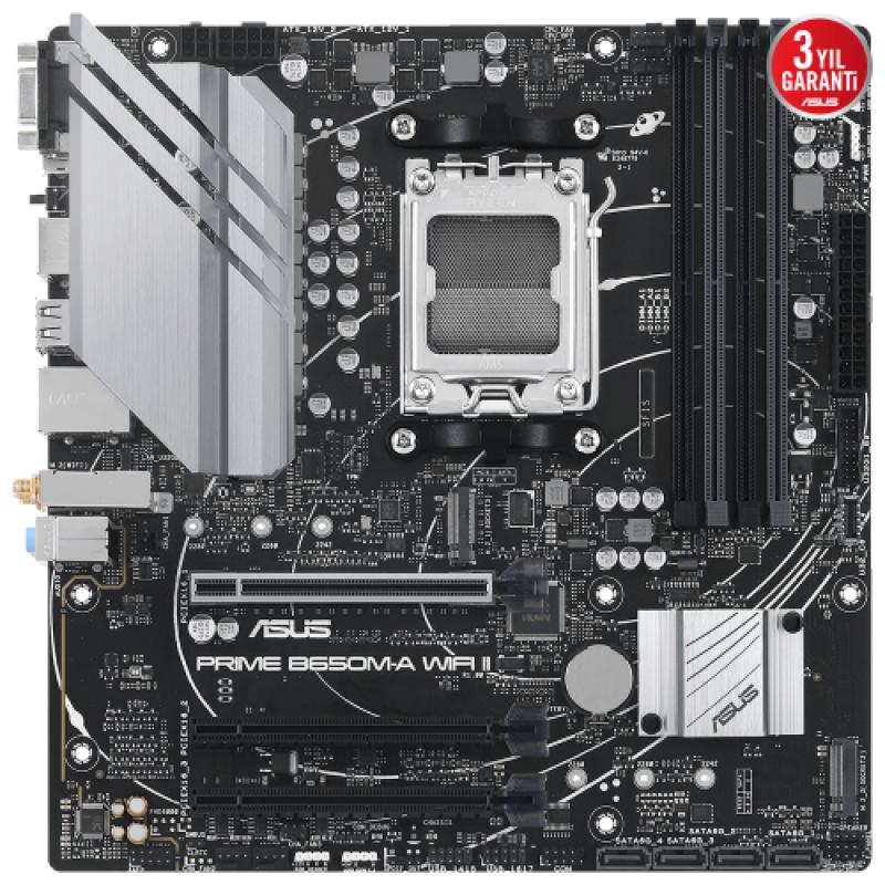 ASUS PRIME B650M-A WIFI II, 4xDDR5, 2x M.2, D-SUB, HDMI, DP, Wi-Fi 6, Bluetooth v5.2, AM5 Soket GAMING Anakart