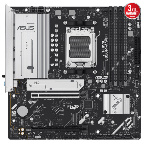 ASUS PRIME B850M-A WIFI, 4xDDR5, 3xM.2, 2xDP, HDMI, Type-C, Wi-Fi 6, Bluetooth 5.3, AM5 Soket Anakart