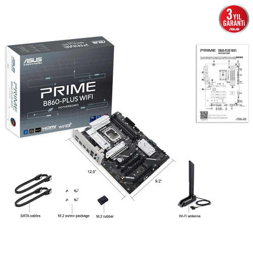 ASUS PRIME B860-PLUS WIFI, 4xDDR5, 2x M.2, HDMI, DP, Wi-Fi 6E, Bluetooth v5.3, Intel Core Ultra CPU(Seri 2), LGA1851 Soket, Gaming Anakart