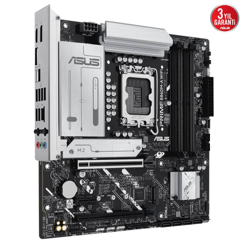 ASUS PRIME B860M-A WIFI, 4xDDR5 2x M.2, HDMI, 2xDP, Wİ-Fİ 6E, Bluetooth v5.3, Type-C, Intel Core Ultra CPU(Seri 2), LGA1851 Soket Anakart