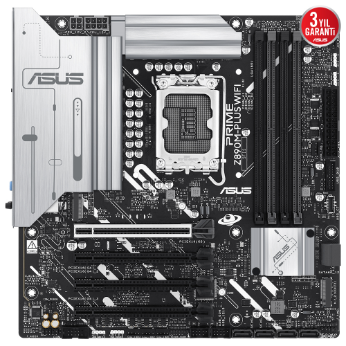 ASUS PRIME Z890M-PLUS WIFI, 7600MHz, 4xDDR5 3x M.2, HDMI, DP, Type-C, Wi-Fi 7, Bluetooth 5.4, Intel Core Ultra CPU(Seri 2), LGA1851 Soket, Gaming Anakart