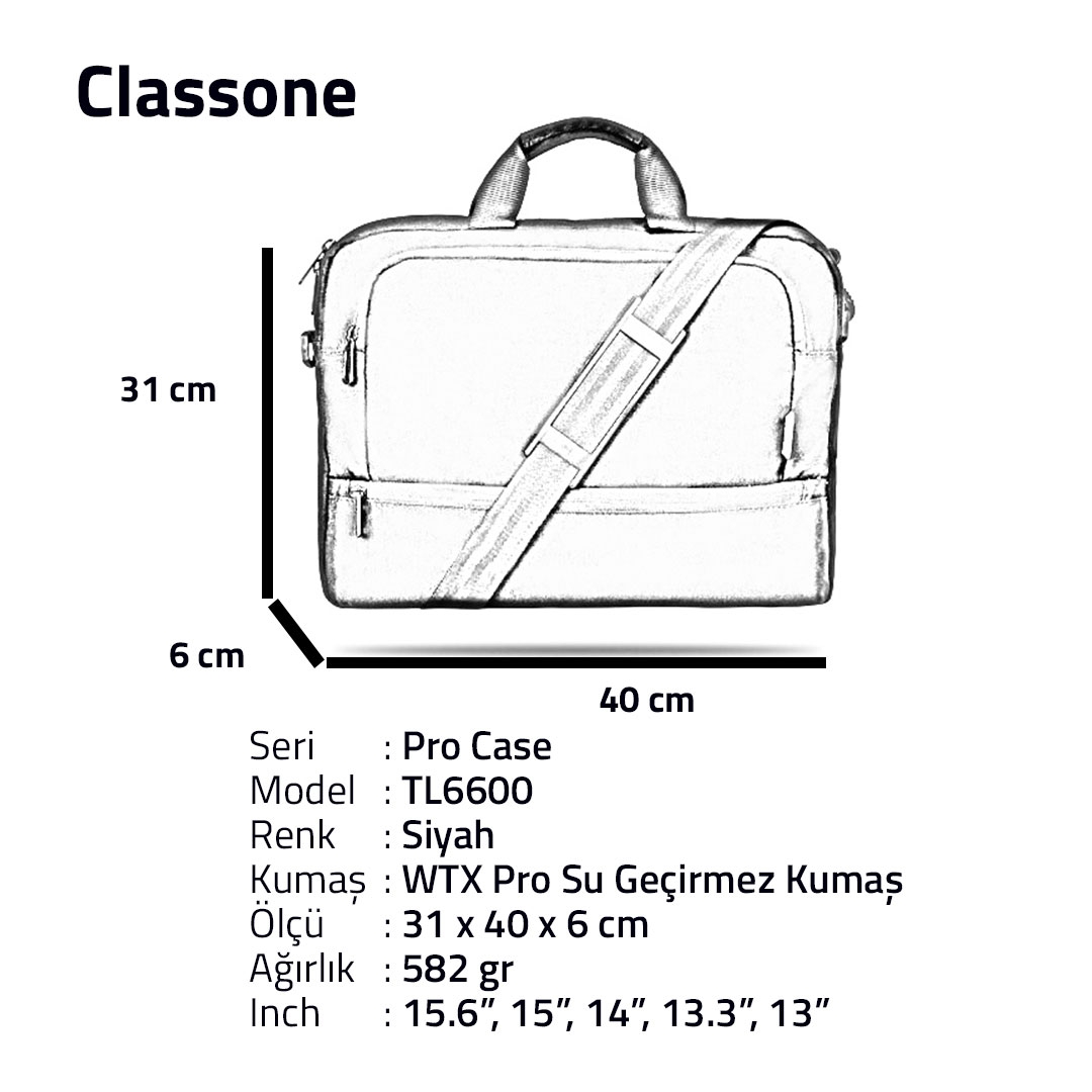 Classone TL6600 Pro Case Serisi 15,6 inch Notebook Çantası – Siyah