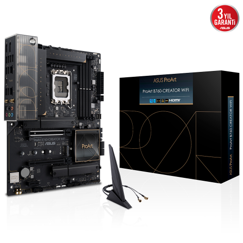 ASUS ProArt B760-CREATOR WIFI, 4xDDR5, 3x M.2, HDMI, DP, Type-C, Wi-Fi 6, Bluetooth v5.2, 12-13-14.Nesil, LGA1700 Soket, GAMING Anakart