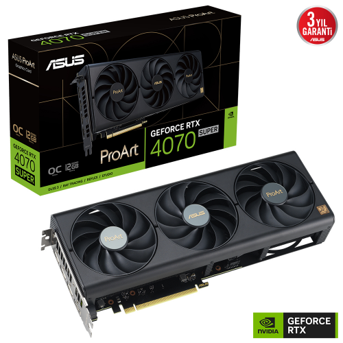 ASUS PROART-RTX4070S-O12G, SUPER, 12Gb, 192Bit, GDDR6X, 1xHDMI, 3xDP GAMING Ekran Kartı
