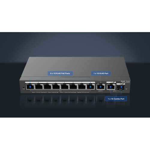 RUIJIE REYEE RG-ES210GS-P  10Port GigaBit ,8X PoE  120W, 1 Port Gİgabit Uplink, 1 Gİgabit Combo,  Colud Yönetilebilir Switch  Metal Kasa