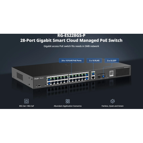 RUIJIE REYEE RG-ES228GS-P  28Port ,24 Port  PoE  370W, 2Port Gİgabit Uplink, 2 Port SFP, Colud Yönetilebilir Switch  Metal Kasa