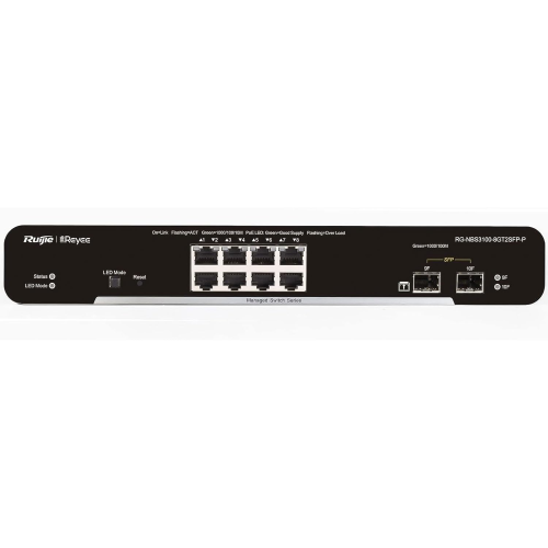 RUIJIE REYEE RG-NBS3100-8GT2SFP-P-V2, 8 Port, GigaBit, 8Port PoE, 125W,  2Port SFP, L2 Yönetilebilir, Metal Kasa, Masaüstü, Switch