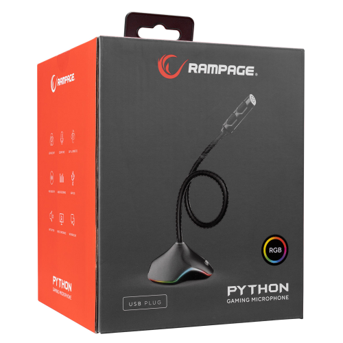 RAMPAGE RMX-M7, Siyah, RGB Led, USB, PC-PS4-XBOX-Mobil Uyumlu, Esnek, GAMING, Masaüstü, Mikrofon
