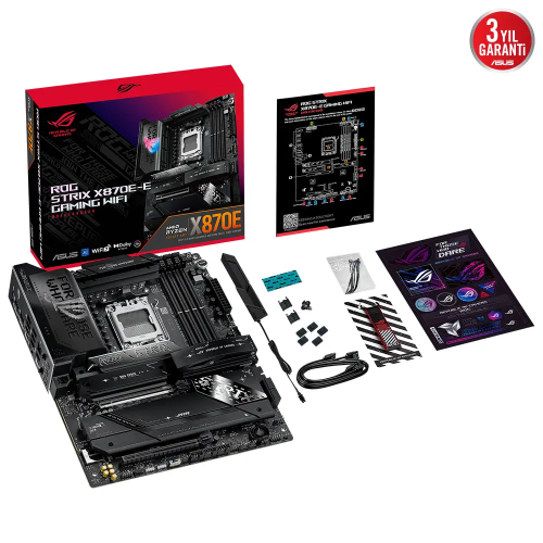 ASUS ROG STRIX X870E-E GAMING WIFI, 4xDDR5, 5xM.2, HDMI, DP, Type-C, PCIe 5.0, 2xWi-Fi 7, Bluetooth v5.4, AM5 Soket GAMING Anakart