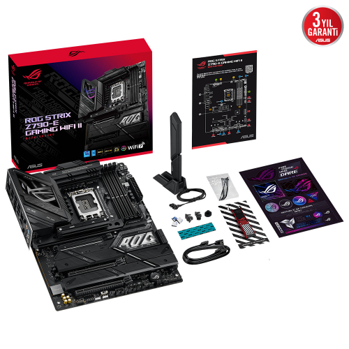 ASUS ROG STRIX Z790-E GAMING WIFI II, 4xDDR5,  5x M.2, HDMI, DP, Type-C, Wi-Fi 7, Bluetooth 5.4, 12-13-14.Nesil, LGA1700 Soket, ARGB Gaming Anakart