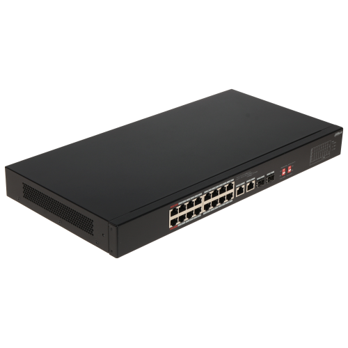DAHUA S3218-16ET-135, 16 Port, Megabit, PoE 135W, 2 Port GigaBit Uplink, 2 Port GigaBit SFP, Longe Range 250Mt, Yönetilemez, Rack Mount Switch