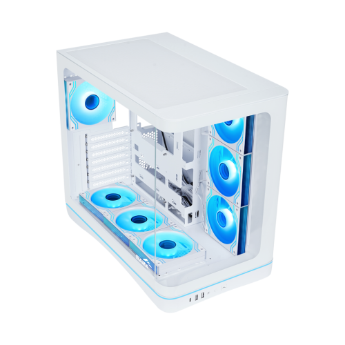 SAMA V62WH White, G1000WH 1000W, 80+ Gold, Full Modüler, PCIE 5.1, ATX3.1, Tempered Glass Panel, Panoramic Tasarım, Type-C, 7x120mm ARGB INFINITY Fan, ATX, GAMING KASA