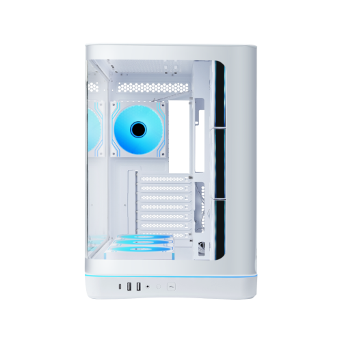 SAMA V62WH White, G1000WH 1000W, 80+ Gold, Full Modüler, PCIE 5.1, ATX3.1, Tempered Glass Panel, Panoramic Tasarım, Type-C, 7x120mm ARGB INFINITY Fan, ATX, GAMING KASA