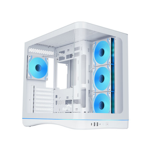 SAMA V62WH White, G1000WH 1000W, 80+ Gold, Full Modüler, PCIE 5.1, ATX3.1, Tempered Glass Panel, Panoramic Tasarım, Type-C, 7x120mm ARGB INFINITY Fan, ATX, GAMING KASA