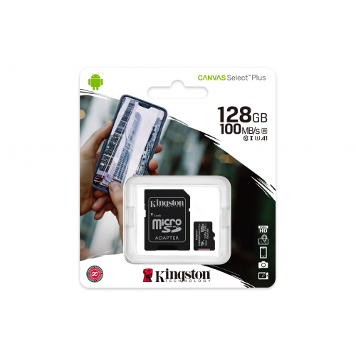 KINGSTON SDCS2/128GB, CANVAS, V10, CL10, 100Mb/s, MicroSD Kart Bellek (SD Adaptörlü)