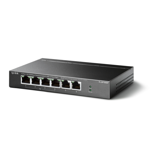 TP-LINK TL-SF1006P, 6 Port, MegaBit, 4 Port PoE 67W, Yönetilemez, Metal Kasalı Switch