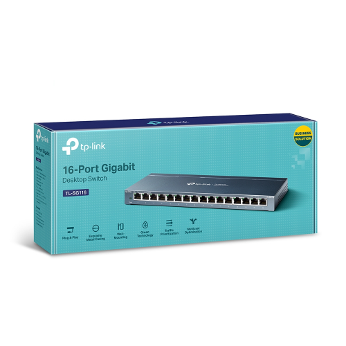 TP-LINK TL-SG116(UN) V2, 16 Port, GigaBit, Metal Kasa, Masaüstü Switch