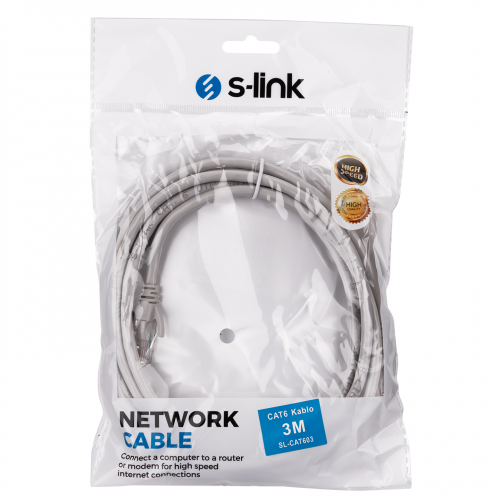 S-LINK SL-CAT603, CAT6, Patch, 3Mt, Kablo (Gri)