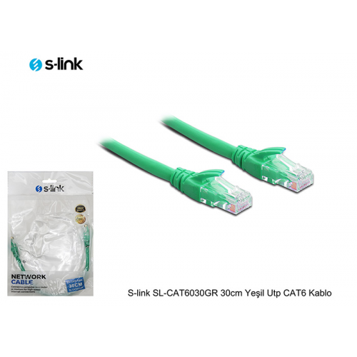 S-LINK SL-CAT6030GR CAT6 Patch 30CM Kablo (Yeşil)