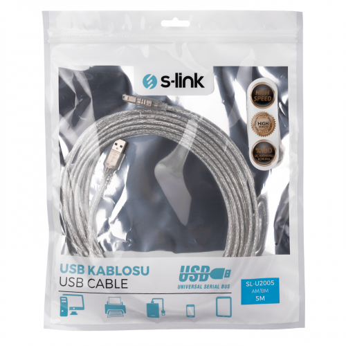 S-LINK SL-U2005, USB Yazıcı Kablosu, 5 Metre