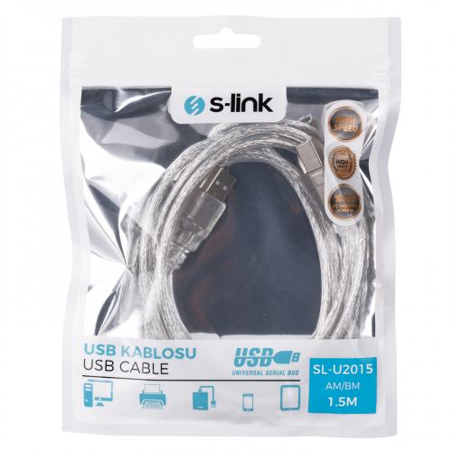 S-LINK SL-U2015, USB Yazıcı Kablosu, 1.5 Metre