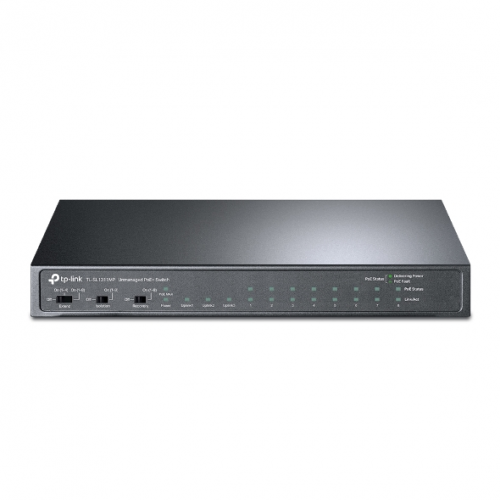 TP-LINK TL-SL1311MP, 8 Port, Megabit, PoE 124W, 2 Port Gigabit Lan, 1 Port GigaBit SFP, Yönetilemez, Masaüstü, Switch