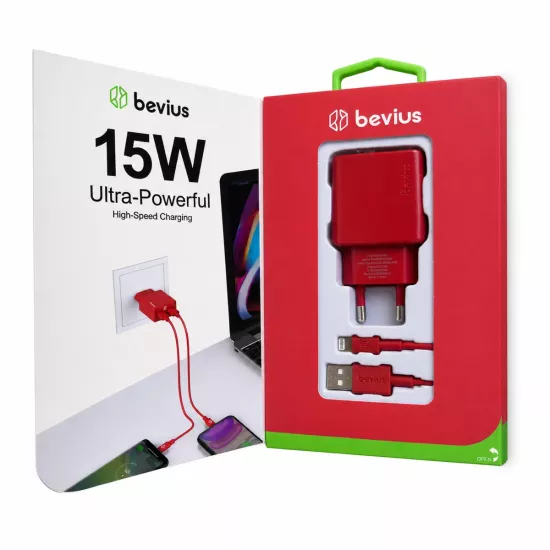 Lightning Kırmızı 15W Işıklı Çift USB Kablolu Duvar Şarj Cihazı BVS-CH407