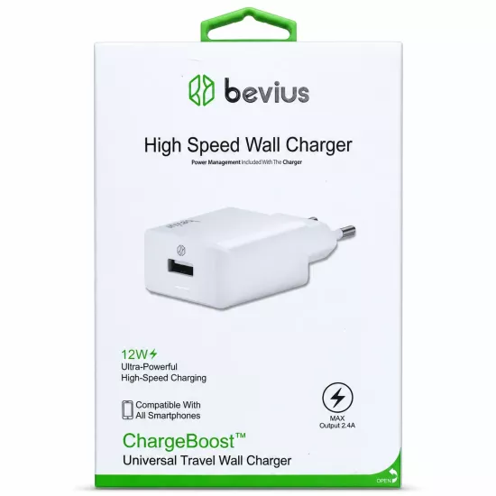 Tek USB Beyaz 12W Işıklı Duvar Şarj Cihazı BVS-CH401