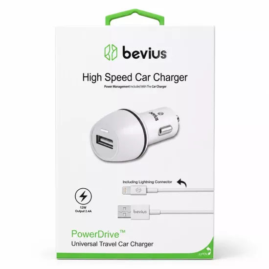 Lightning Beyaz 12W Kablolu Araç Şarj Cihazı BVS-AU511