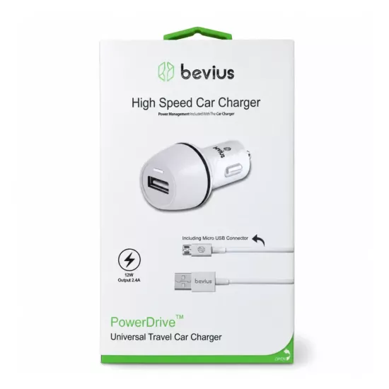 Micro USB Beyaz 12W Kablolu Araç Şarj Cihazı Bevius BVS-AU509
